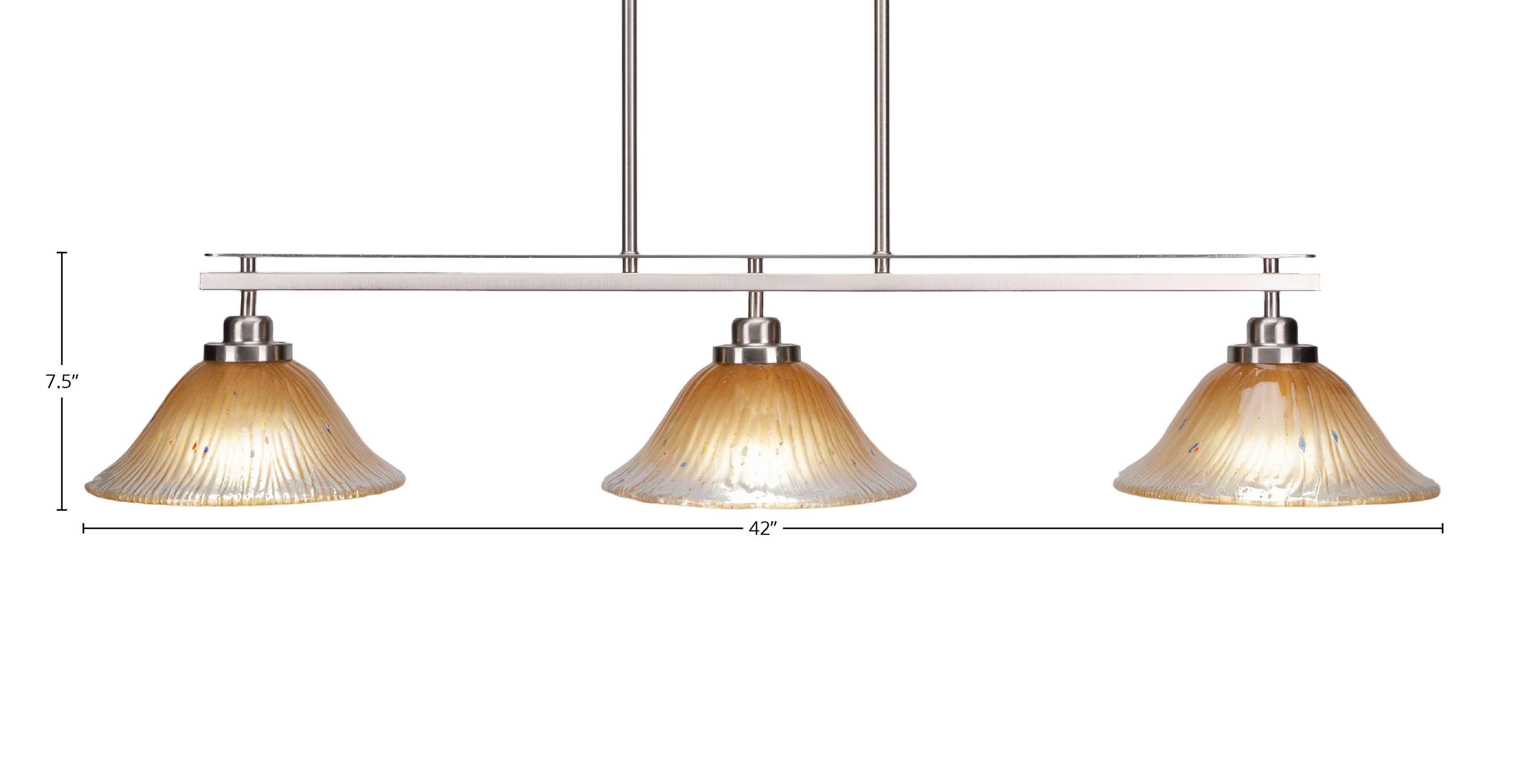 Odyssey Three Light Island Pendant in Brushed Nickel with 10" Amber Crystal Shade