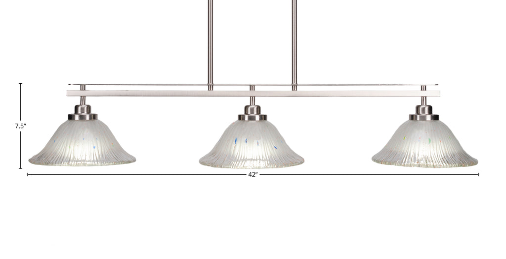 Odyssey Three Light Island Pendant in Brushed Nickel with 10" Frosted Crystal Shade