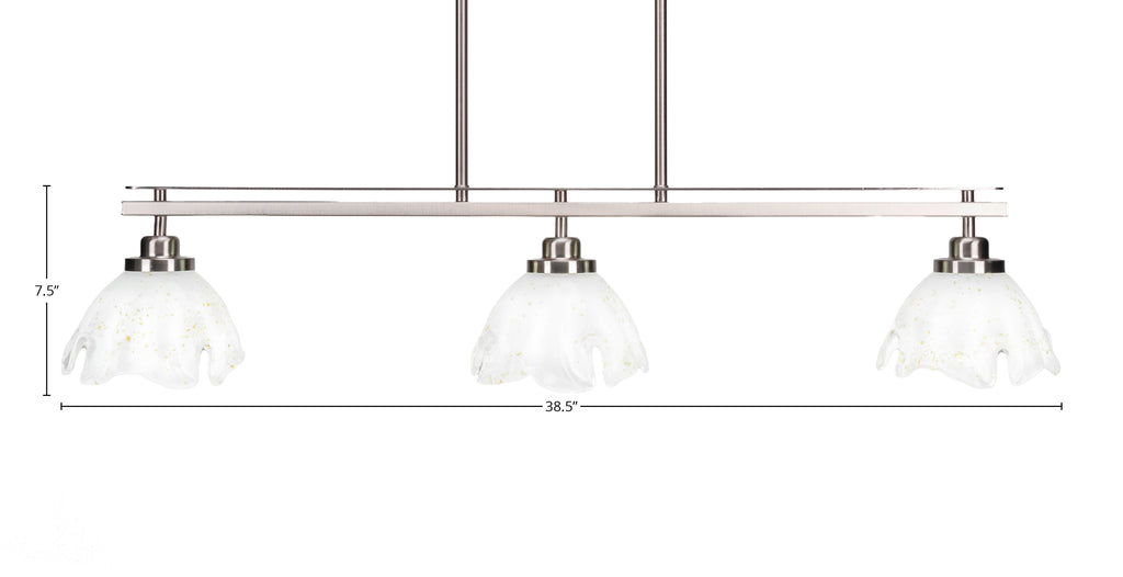 Odyssey Three Light Island Pendant in Brushed Nickel with 7" Gold Ice Shade