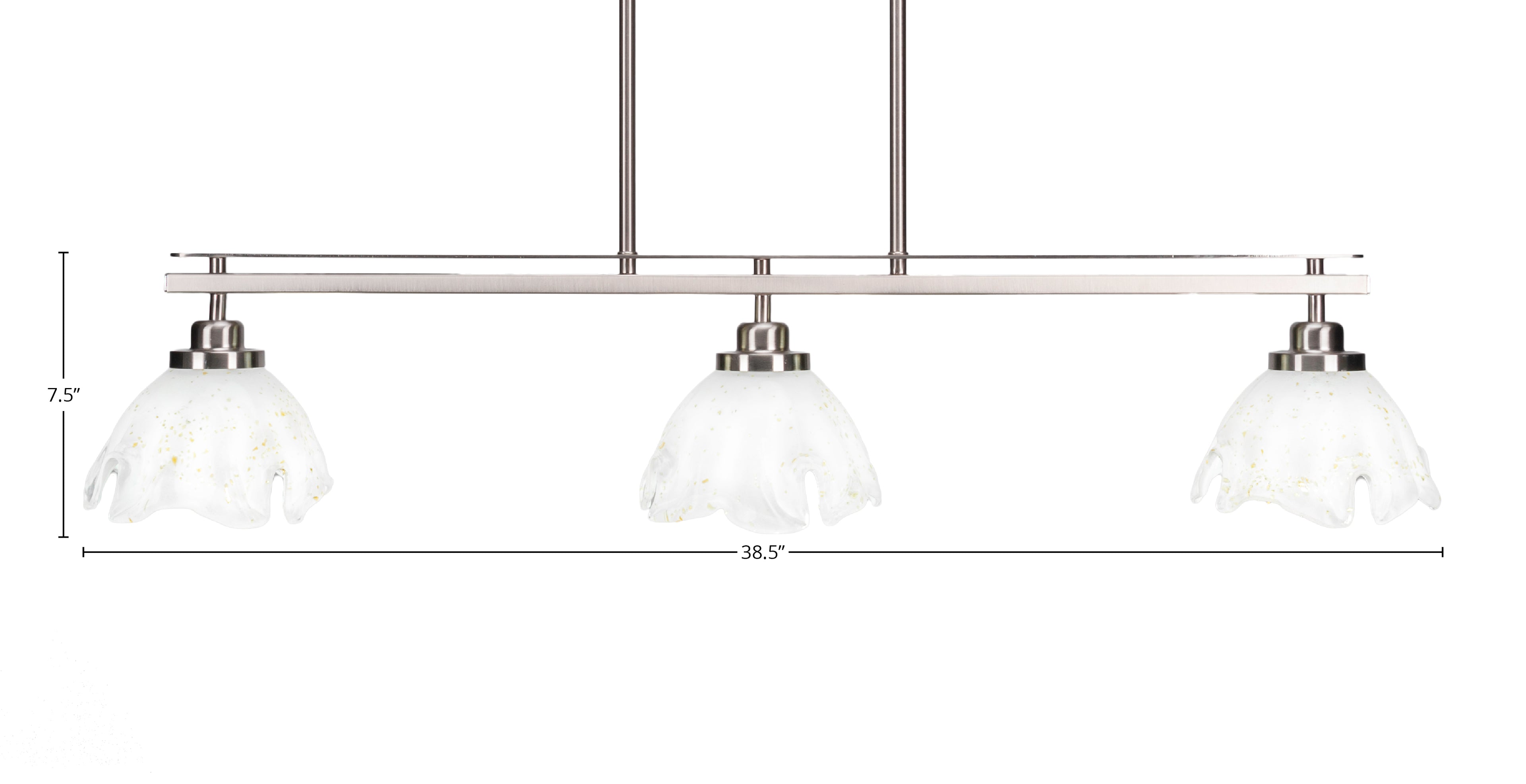 Odyssey Three Light Island Pendant in Brushed Nickel with 7" Gold Ice Shade