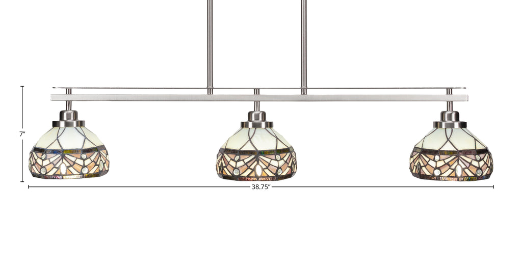 Odyssey Three Light Island Pendant in Brushed Nickel with 7" Royal Merlot Art Glass Shade