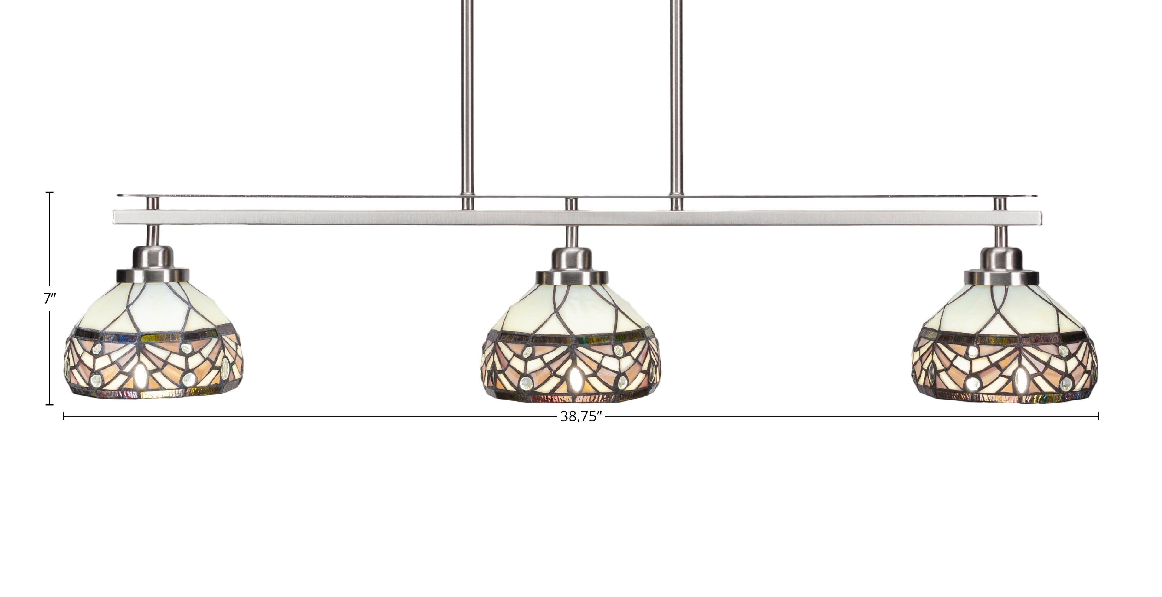 Odyssey Three Light Island Pendant in Brushed Nickel with 7" Royal Merlot Art Glass Shade