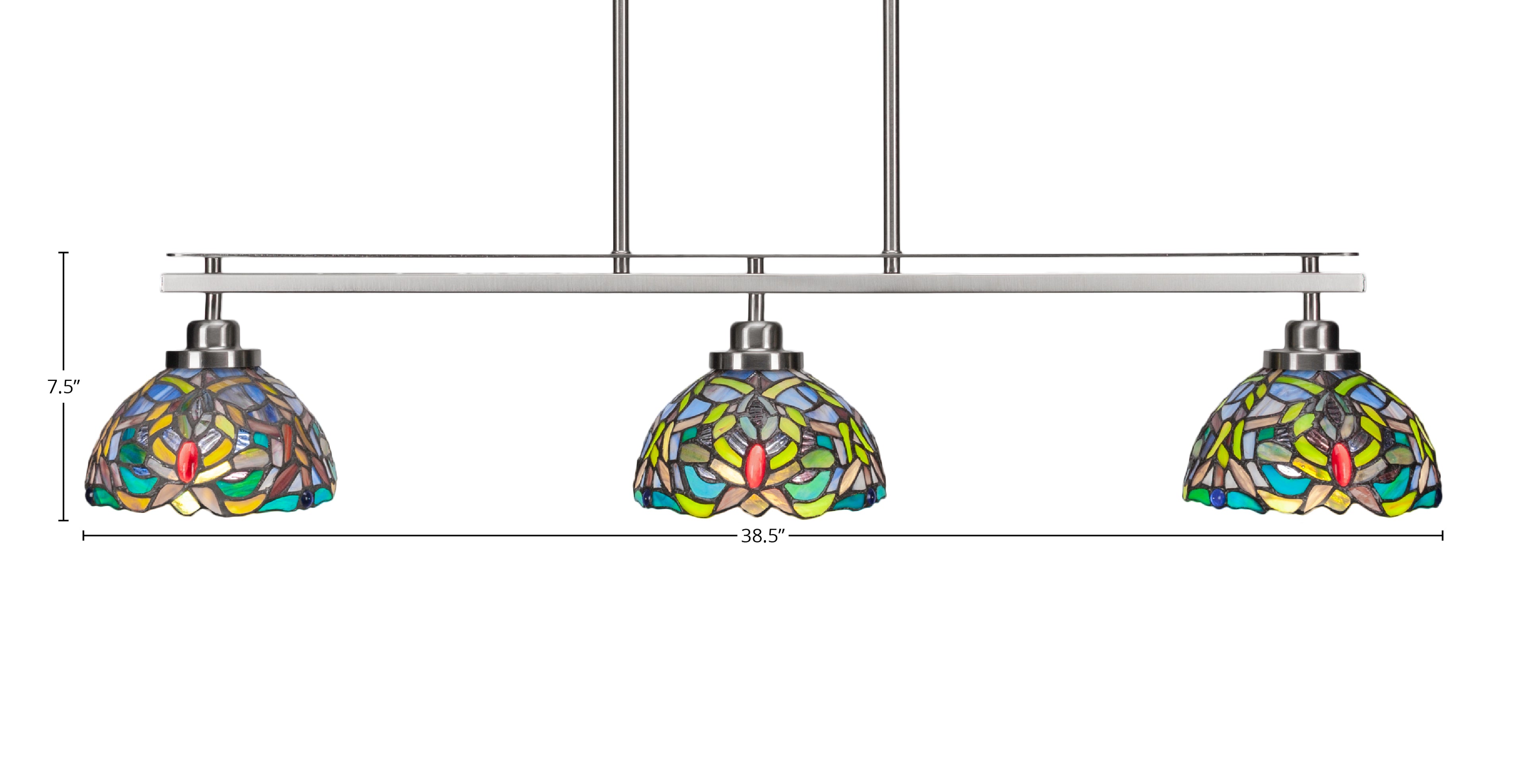 Odyssey Three Light Island Pendant in Brushed Nickel with 7" Kaleidoscope Art Glass Shade