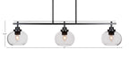 Odyssey Three Light Island Pendant in Matte Black with 7" Clear Bubble Shade