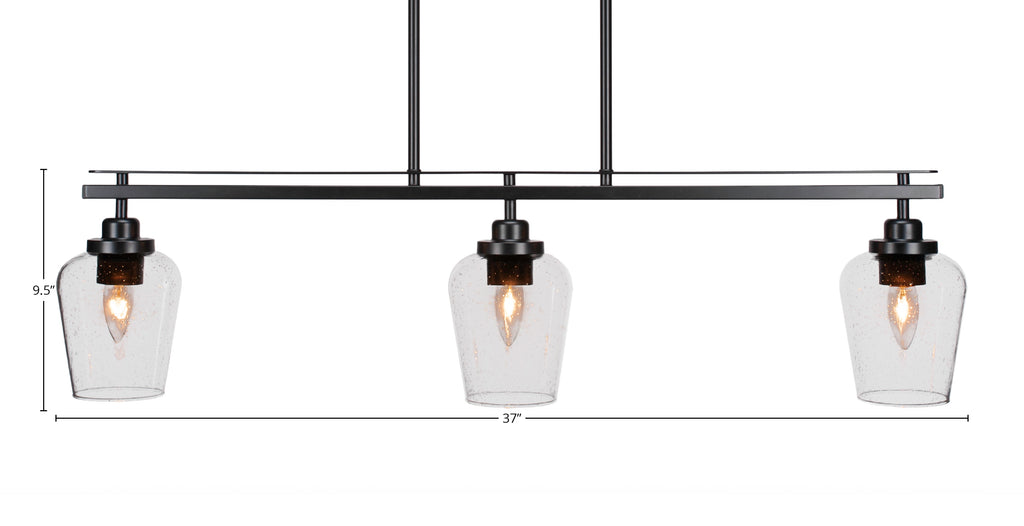 Odyssey Three Light Island Pendant in Matte Black with 5" Clear Bubble Shade
