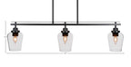 Odyssey Three Light Island Pendant in Matte Black with 5" Clear Bubble Shade