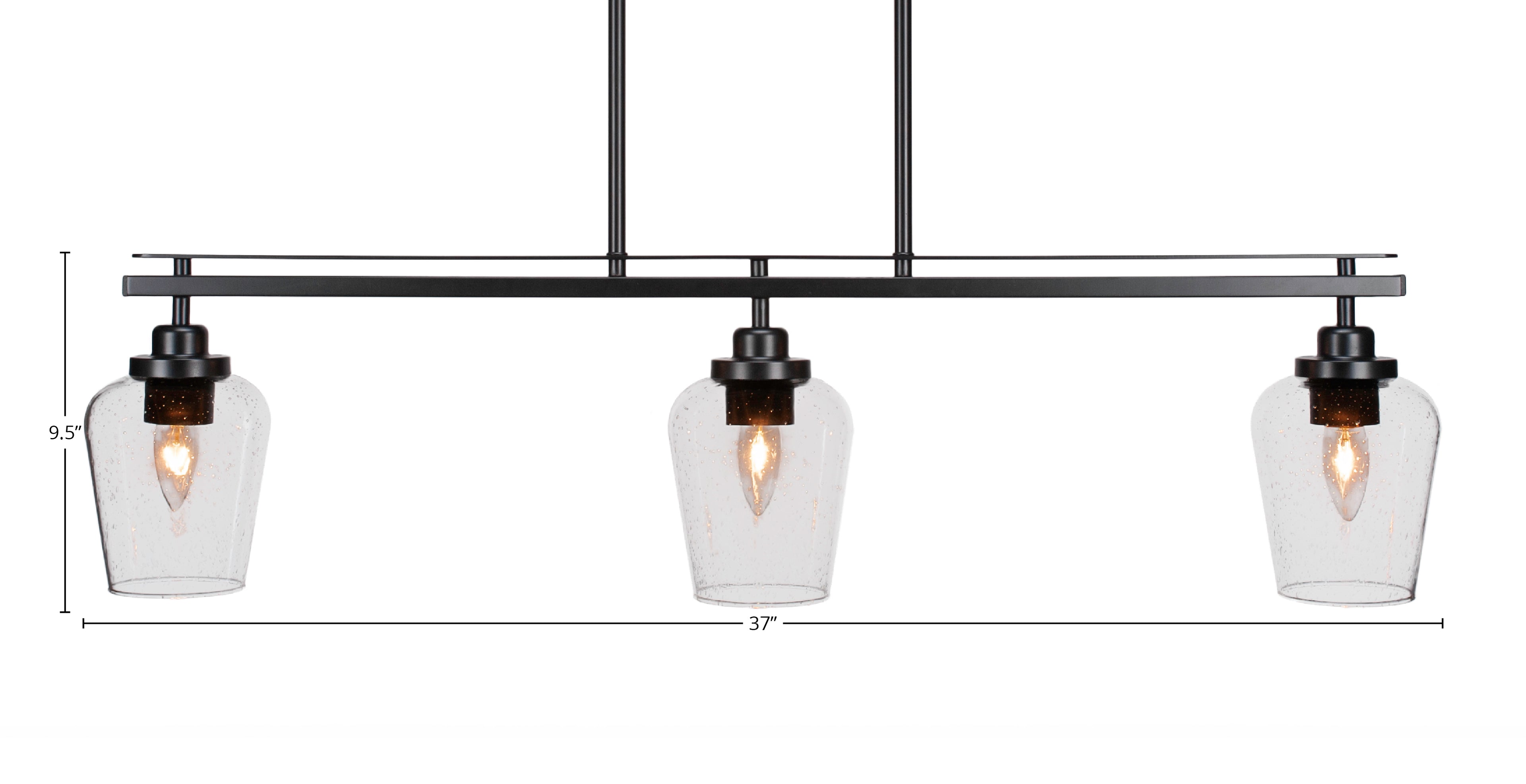 Odyssey Three Light Island Pendant in Matte Black with 5" Clear Bubble Shade