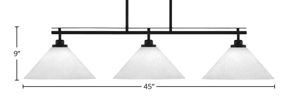 Odyssey Three Light Island Pendant in Matte Black with 12" White Marble Shade