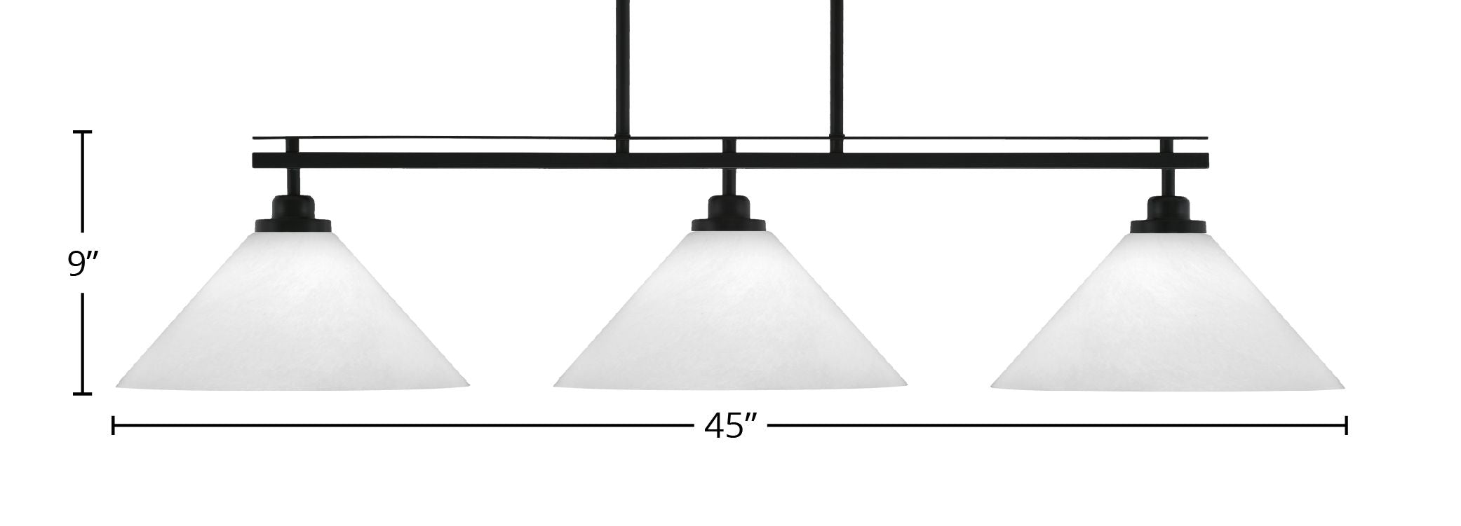 Odyssey Three Light Island Pendant in Matte Black with 12" White Marble Shade
