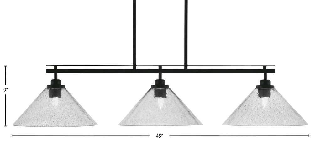 Odyssey Three Light Island Pendant in Matte Black with 16" Smoke Bubble Shade