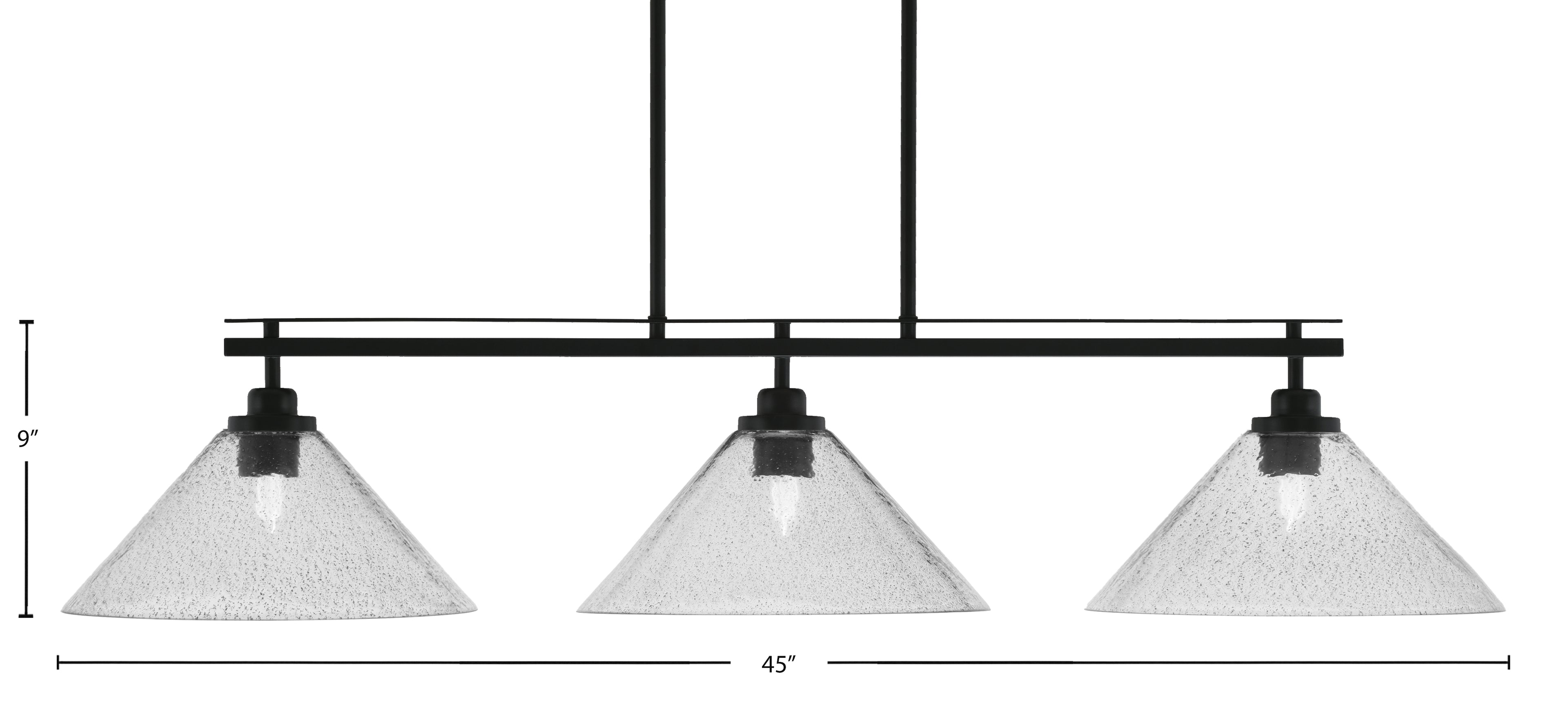 Odyssey Three Light Island Pendant in Matte Black with 16" Smoke Bubble Shade