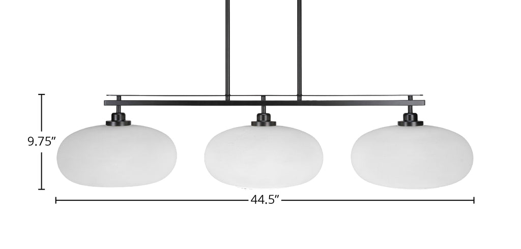 Odyssey Three Light Island Pendant in Matte Black with 13" White Muslin Shade