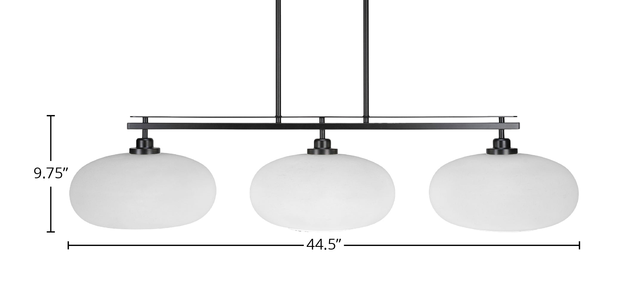 Odyssey Three Light Island Pendant in Matte Black with 13" White Muslin Shade