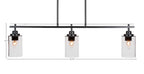 Odyssey Three Light Island Pendant in Matte Black with 4" Clear Bubble Shade