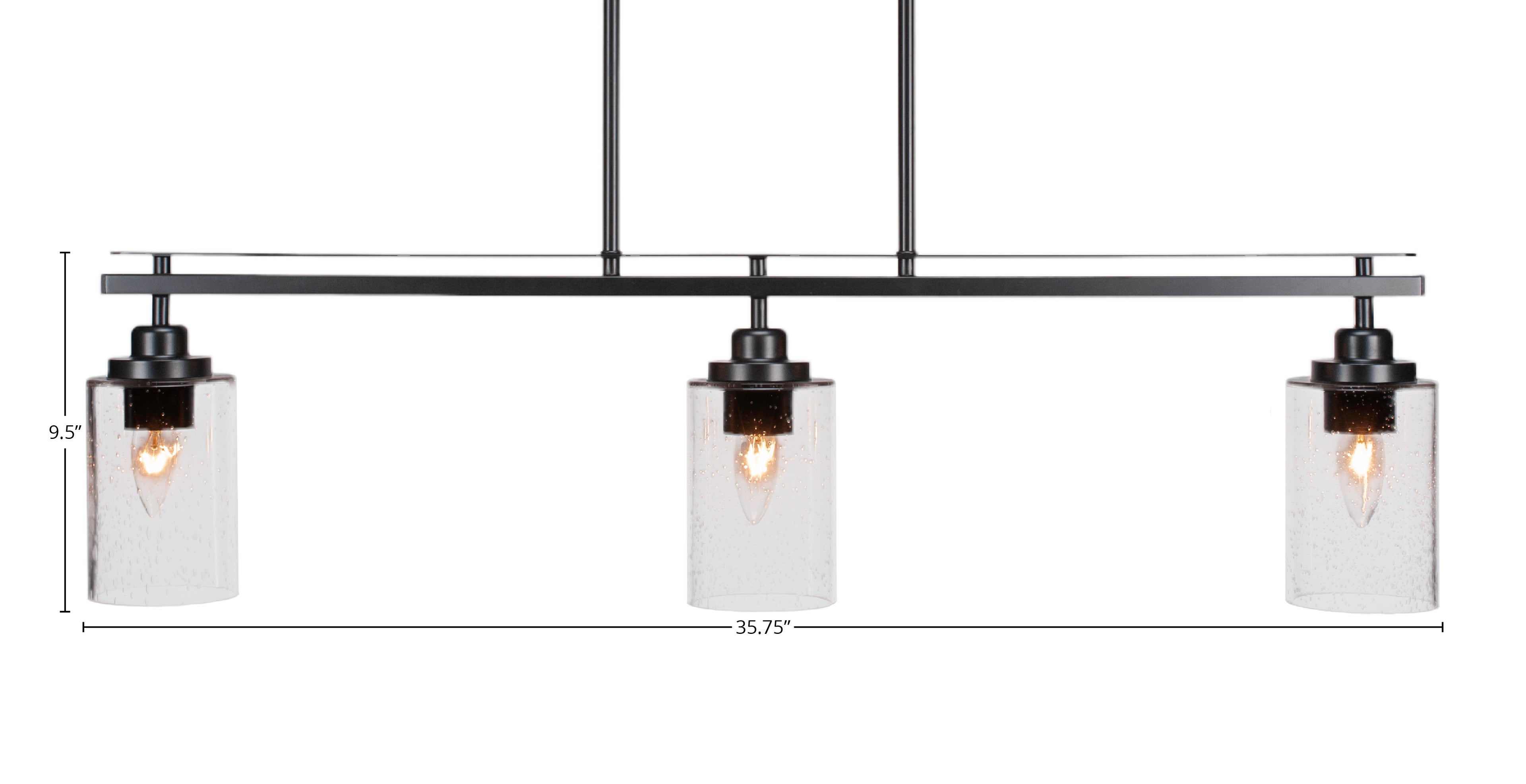 Odyssey Three Light Island Pendant in Matte Black with 4" Clear Bubble Shade