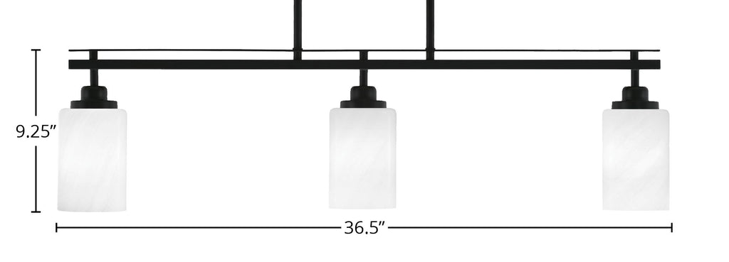 Odyssey Three Light Island Pendant in Matte Black with 4" White Marble Shade