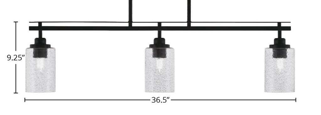 Odyssey Three Light Island Pendant in Matte Black with 4" Smoke Bubble Shade