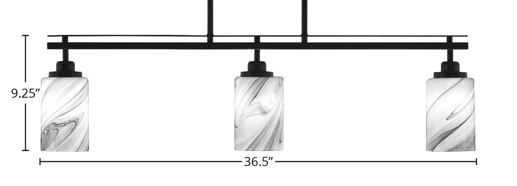 Odyssey Three Light Island Pendant in Matte Black with 4" Onyx Swirl Shade