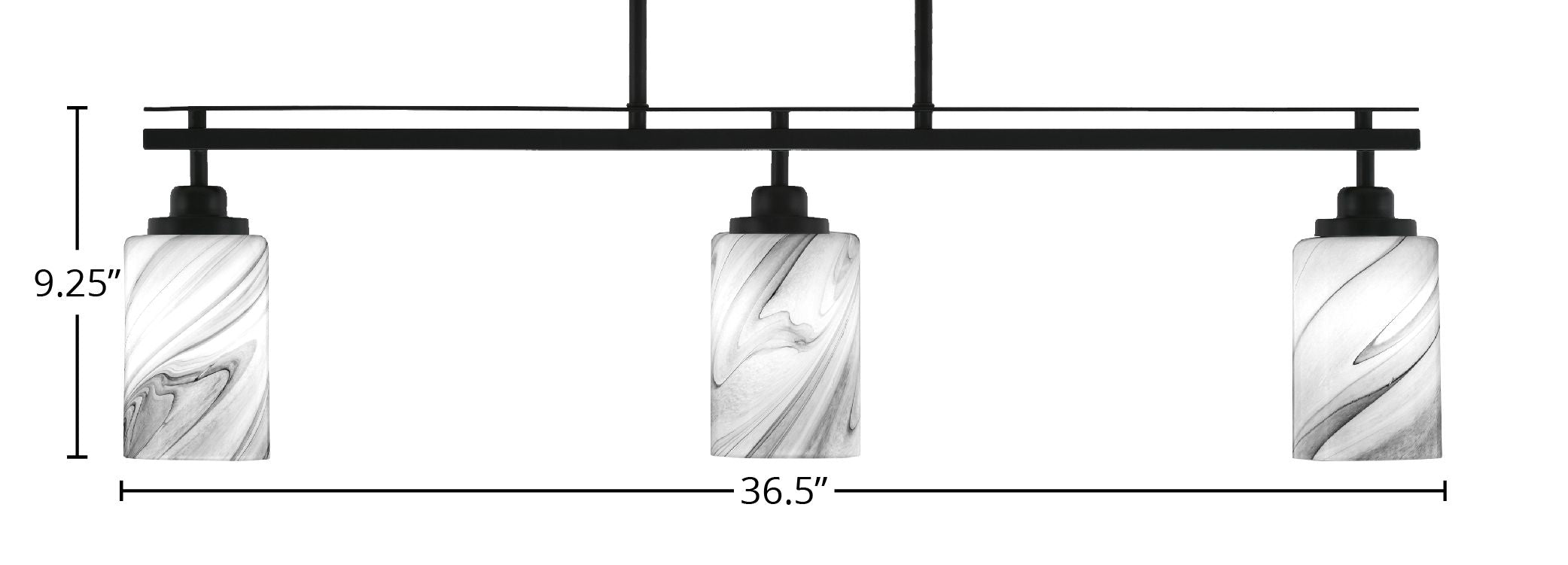 Odyssey Three Light Island Pendant in Matte Black with 4" Onyx Swirl Shade