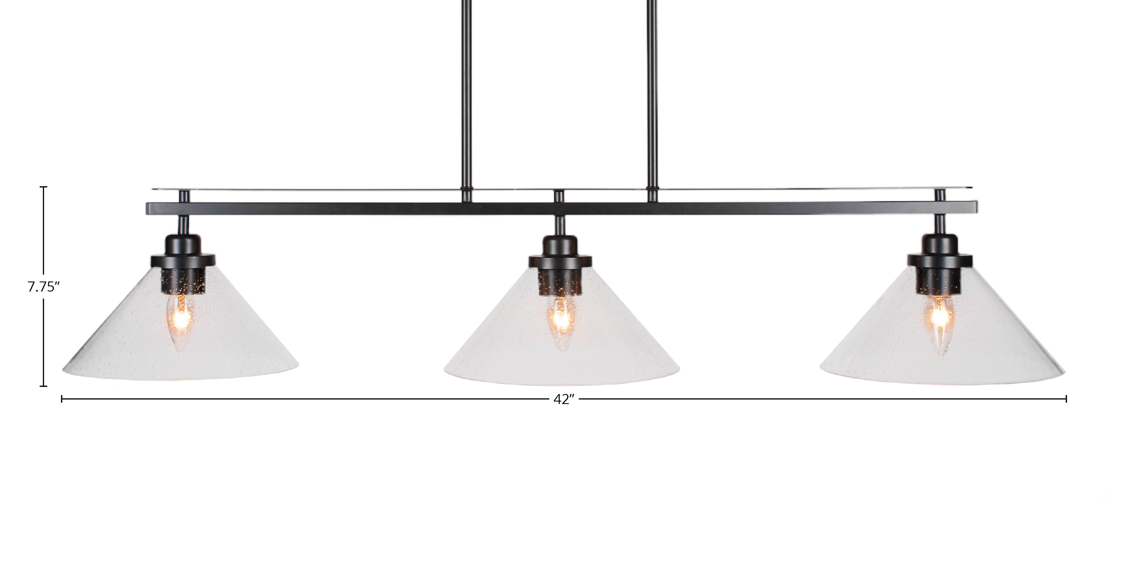 Odyssey Three Light Island Pendant in Matte Black with 10" Clear Bubble Shade