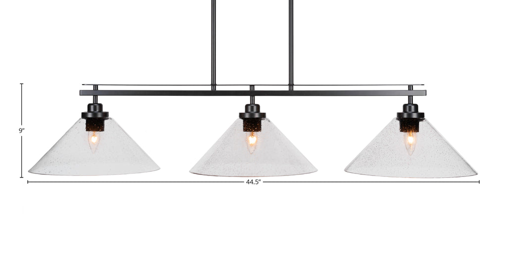 Odyssey Three Light Island Pendant in Matte Black with 12" Clear Bubble Shade