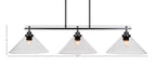 Odyssey Three Light Island Pendant in Matte Black with 12" Clear Bubble Shade