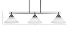 Odyssey Three Light Island Pendant in Matte Black with 10" White Muslin Shade