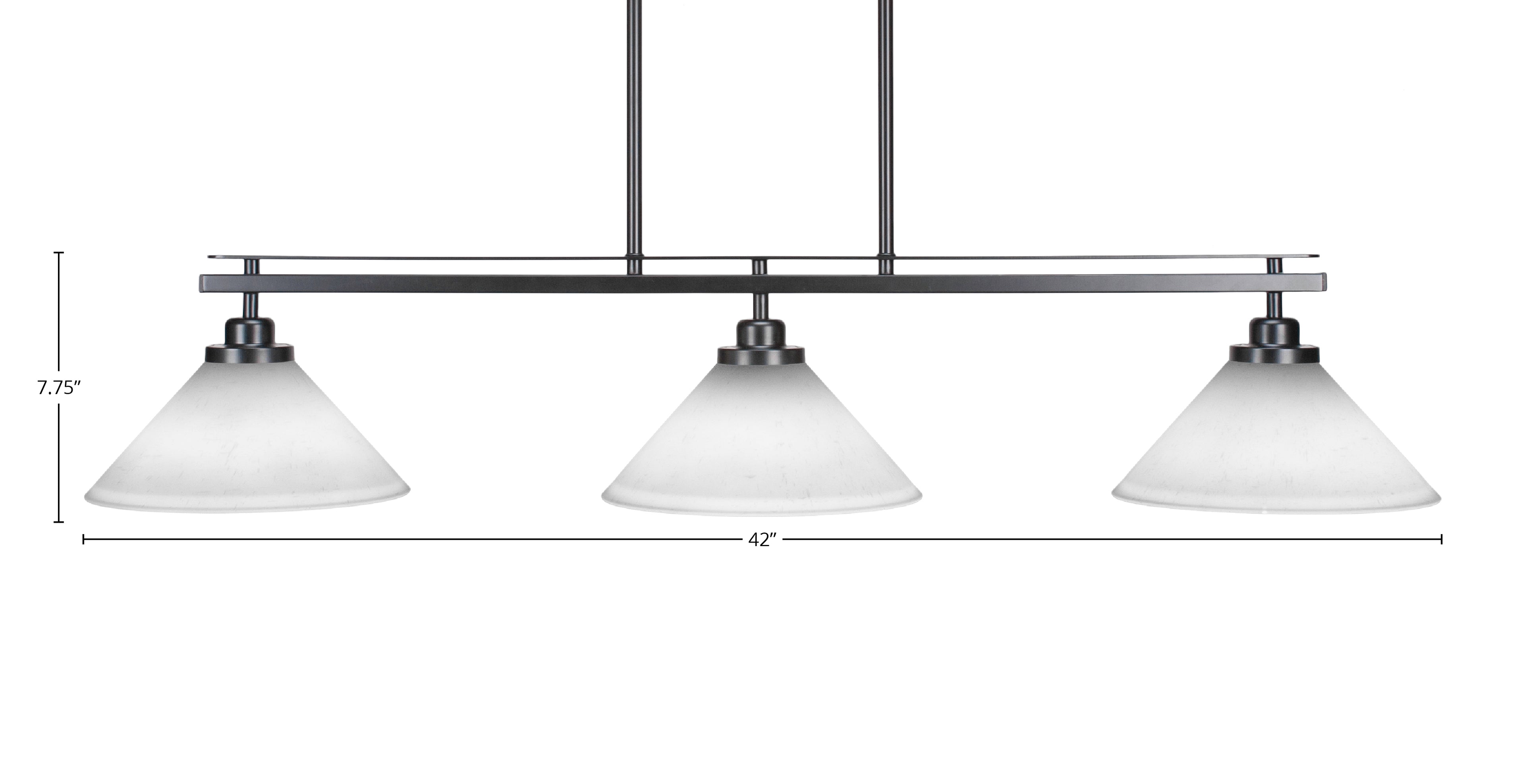 Odyssey Three Light Island Pendant in Matte Black with 10" White Muslin Shade