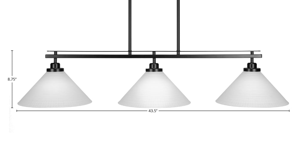 Odyssey Three Light Island Pendant in Matte Black with 12" White Matrix Shade