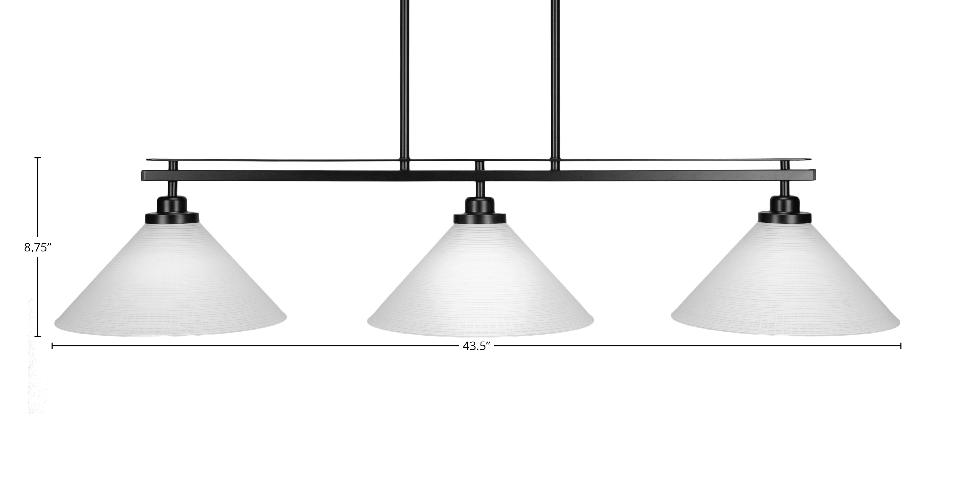 Odyssey Three Light Island Pendant in Matte Black with 12" White Matrix Shade