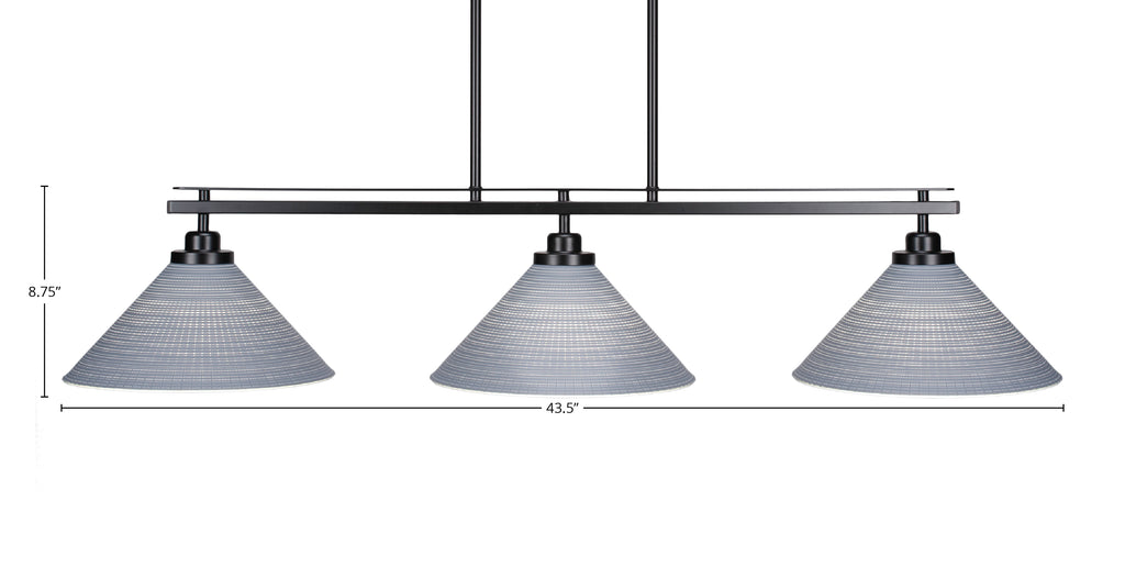 Odyssey Three Light Island Pendant in Matte Black with 12" Gray Matrix Shade