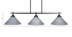 Odyssey Three Light Island Pendant in Matte Black with 12" Gray Matrix Shade