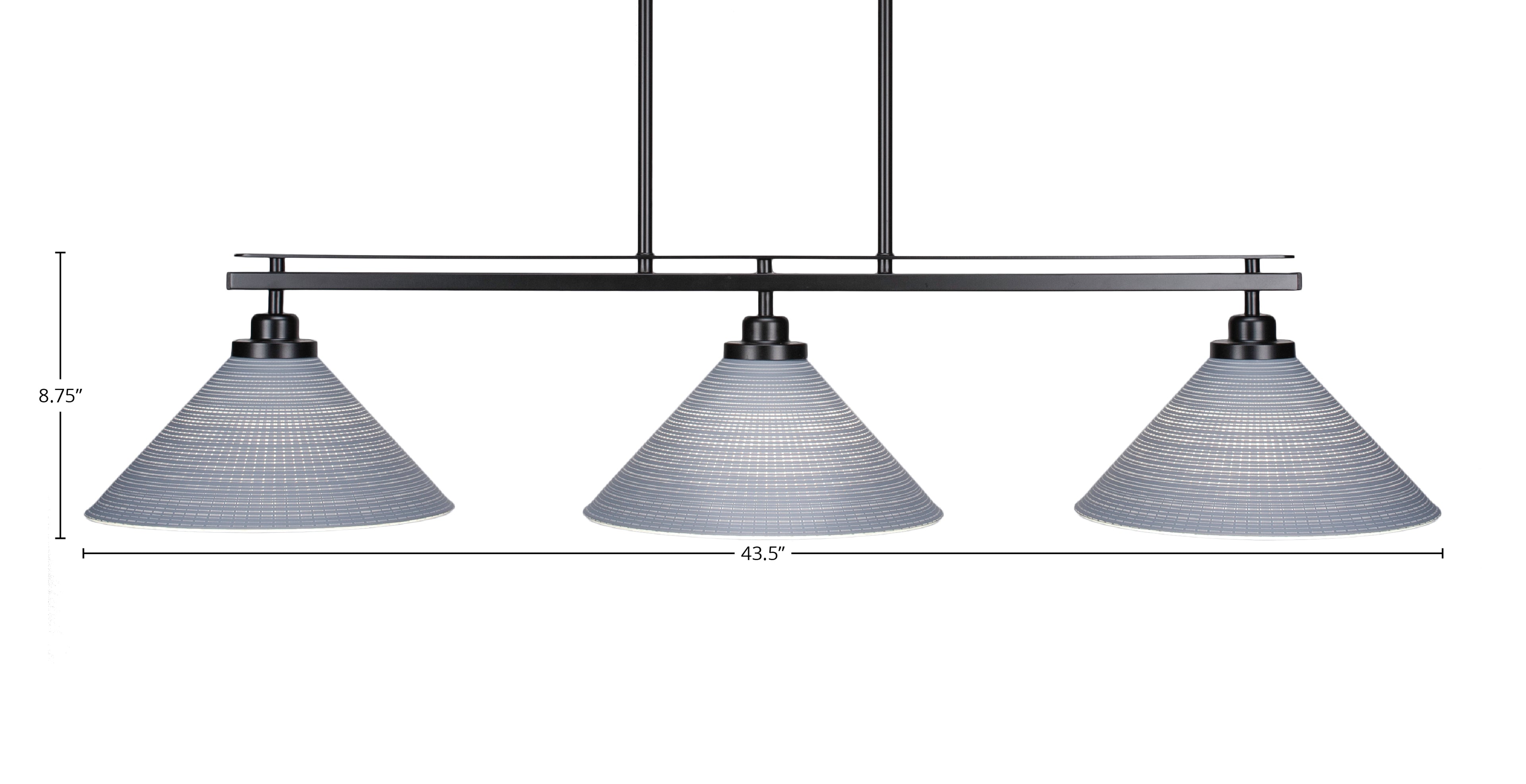 Odyssey Three Light Island Pendant in Matte Black with 12" Gray Matrix Shade