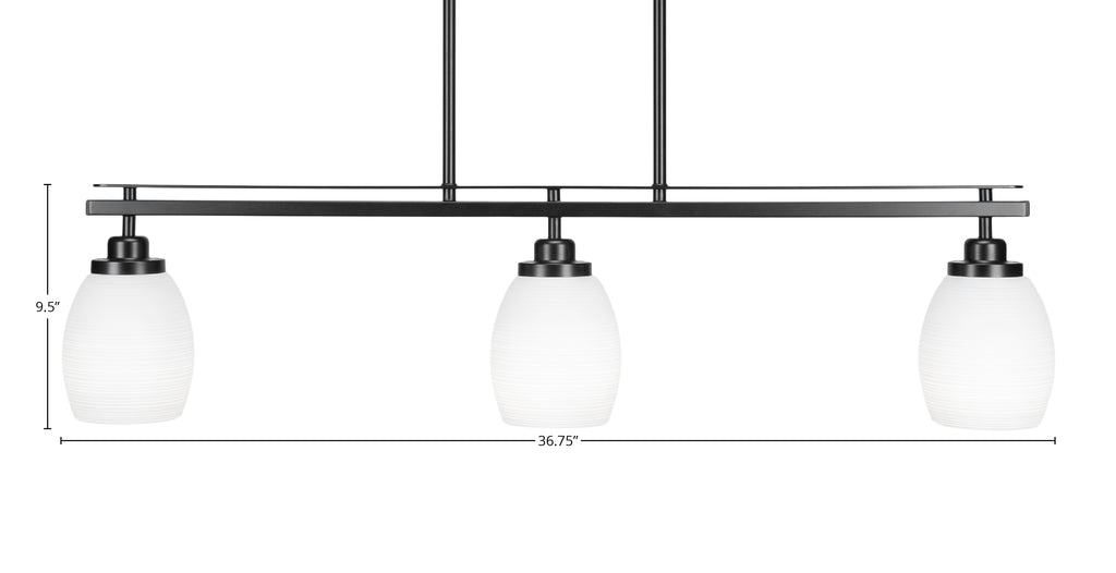 Odyssey Three Light Island Pendant in Matte Black with 5" White Matrix Shade