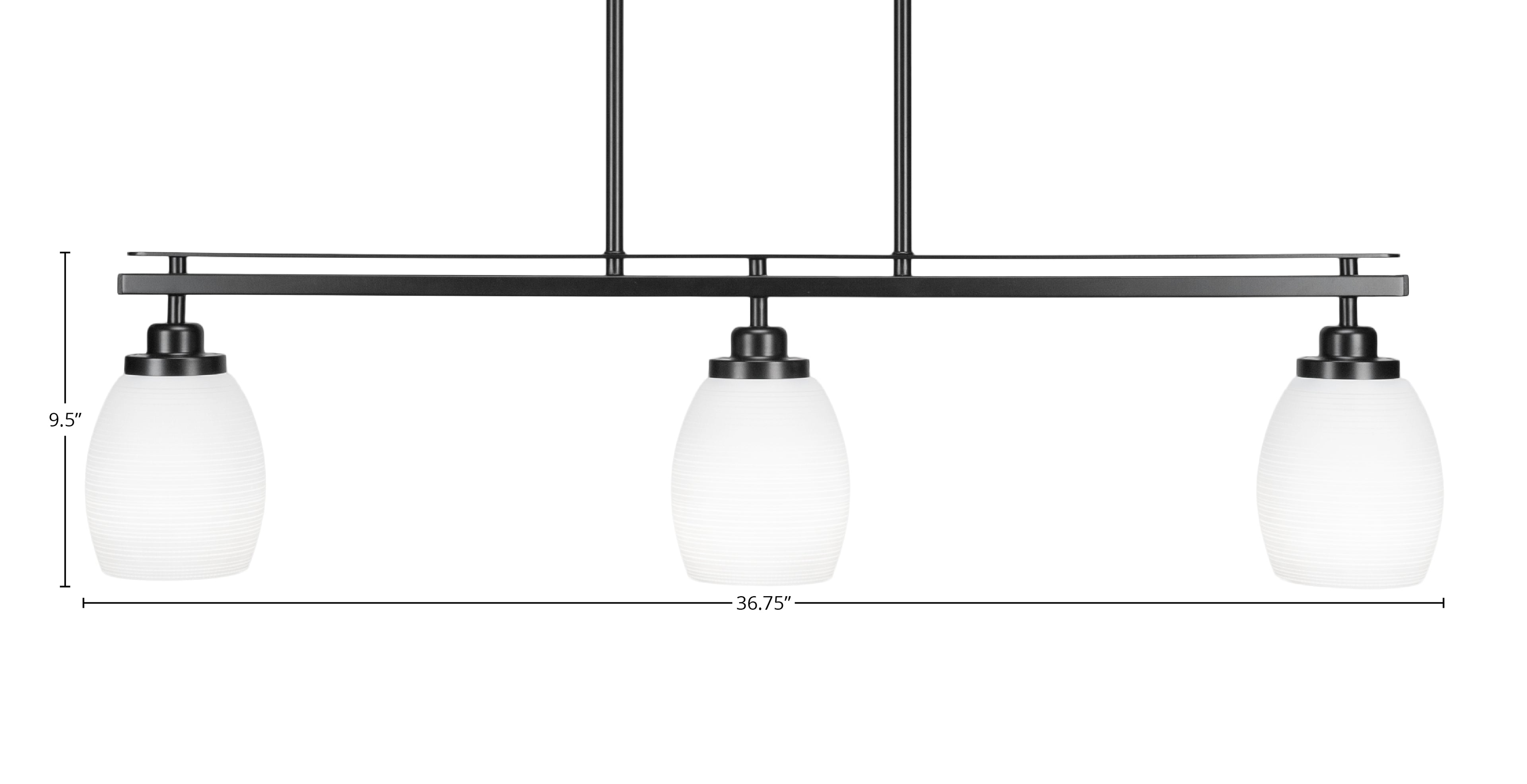Odyssey Three Light Island Pendant in Matte Black with 5" White Matrix Shade