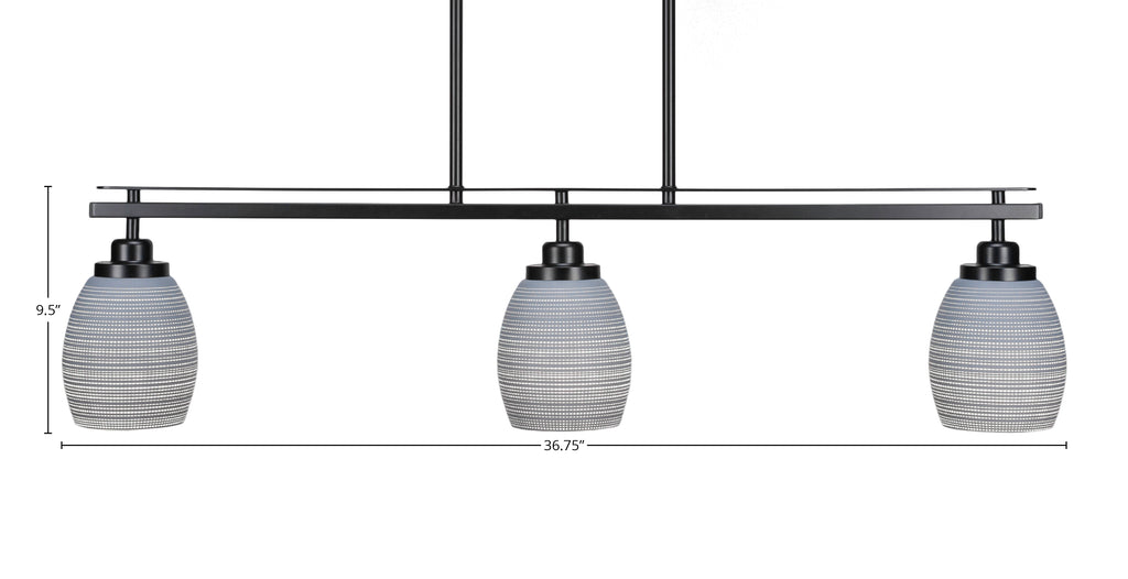 Odyssey Three Light Island Pendant in Matte Black with 5" Gray Matrix Shade
