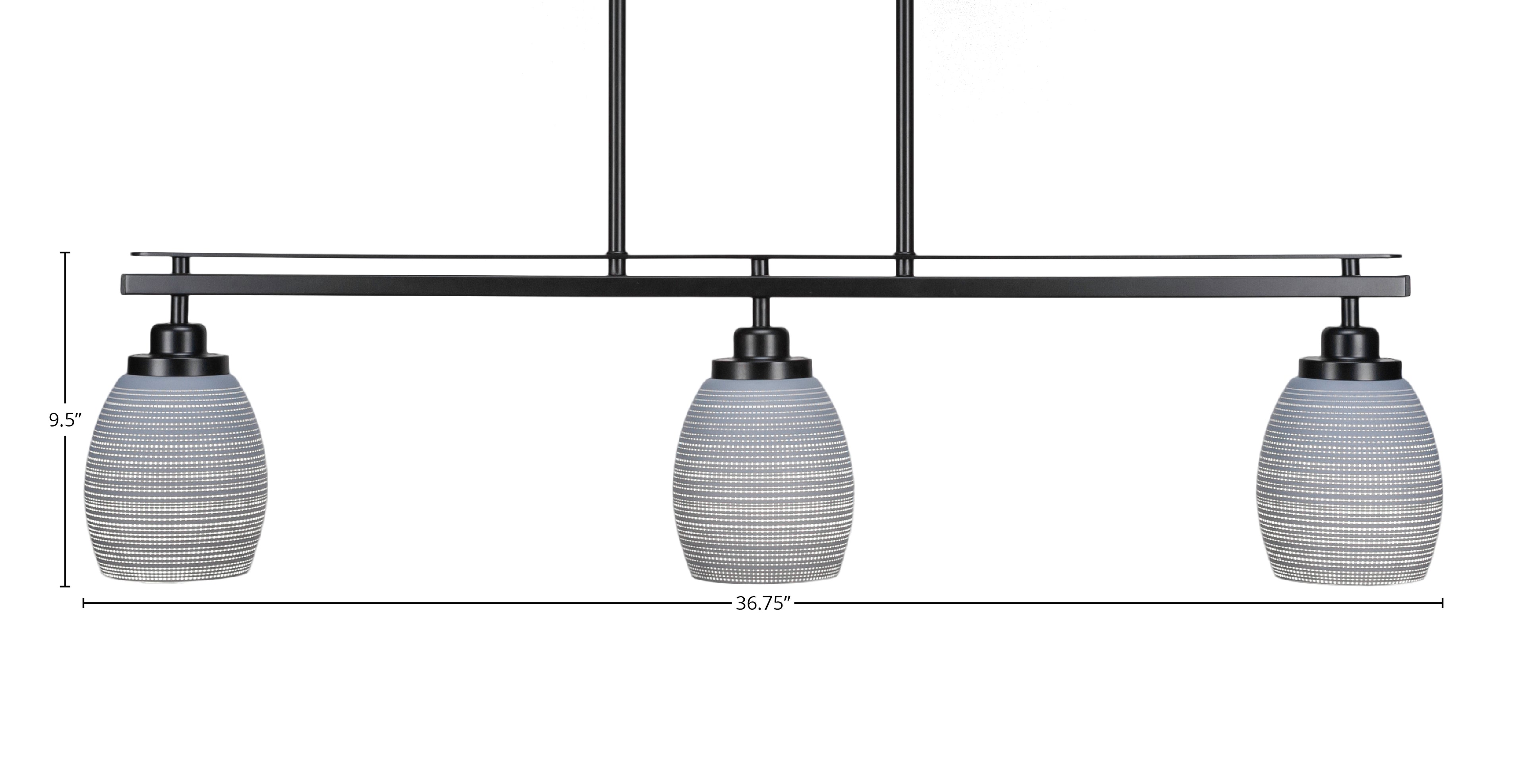 Odyssey Three Light Island Pendant in Matte Black with 5" Gray Matrix Shade