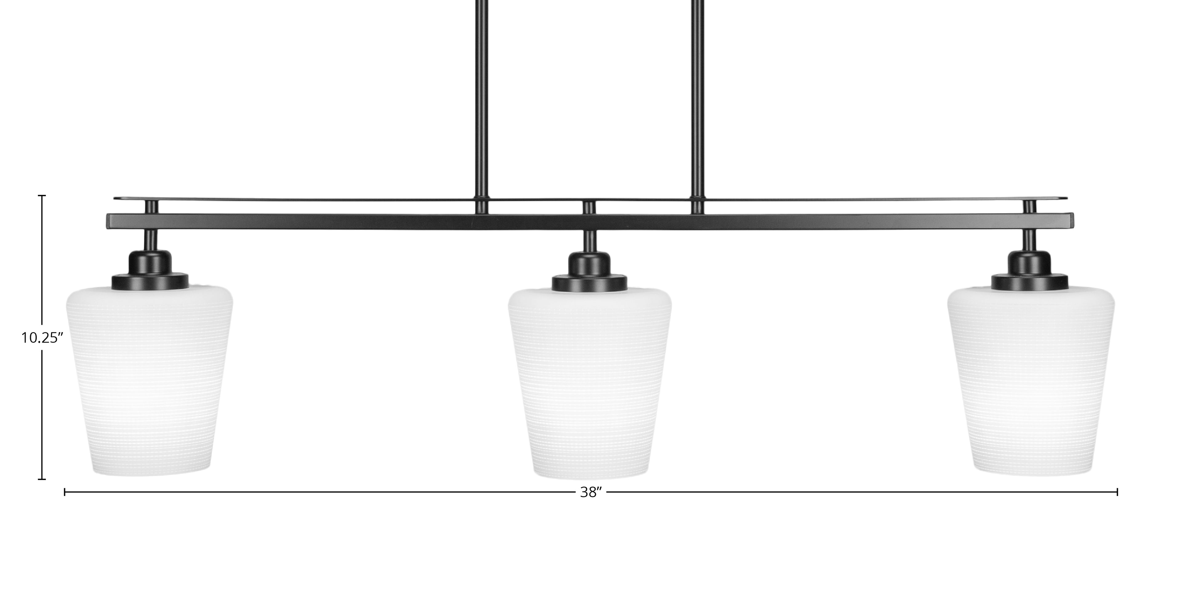 Odyssey Three Light Island Pendant in Matte Black with 6" White Matrix Shade