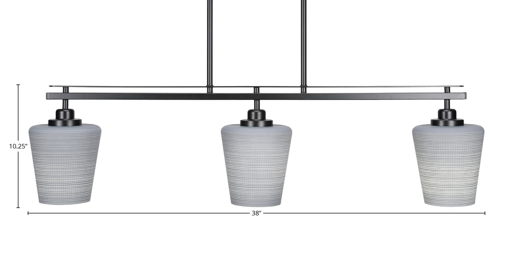 Odyssey Three Light Island Pendant in Matte Black with 6" Gray Matrix Shade