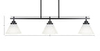 Odyssey Three Light Island Pendant in Matte Black with 7" White Matrix Shade