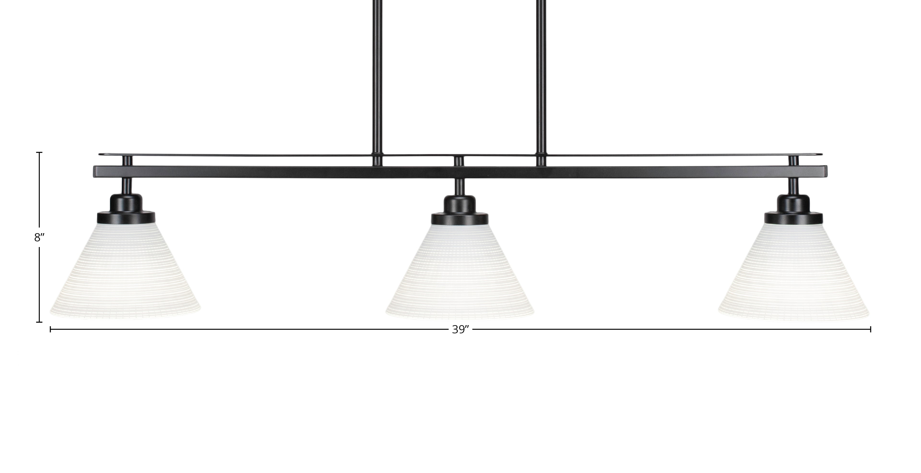 Odyssey Three Light Island Pendant in Matte Black with 7" White Matrix Shade