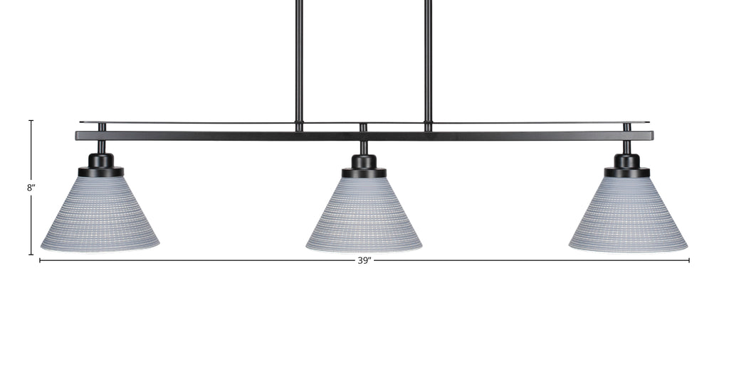 Odyssey Three Light Island Pendant in Matte Black with 7" Gray Matrix Shade