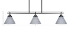 Odyssey Three Light Island Pendant in Matte Black with 7" Gray Matrix Shade