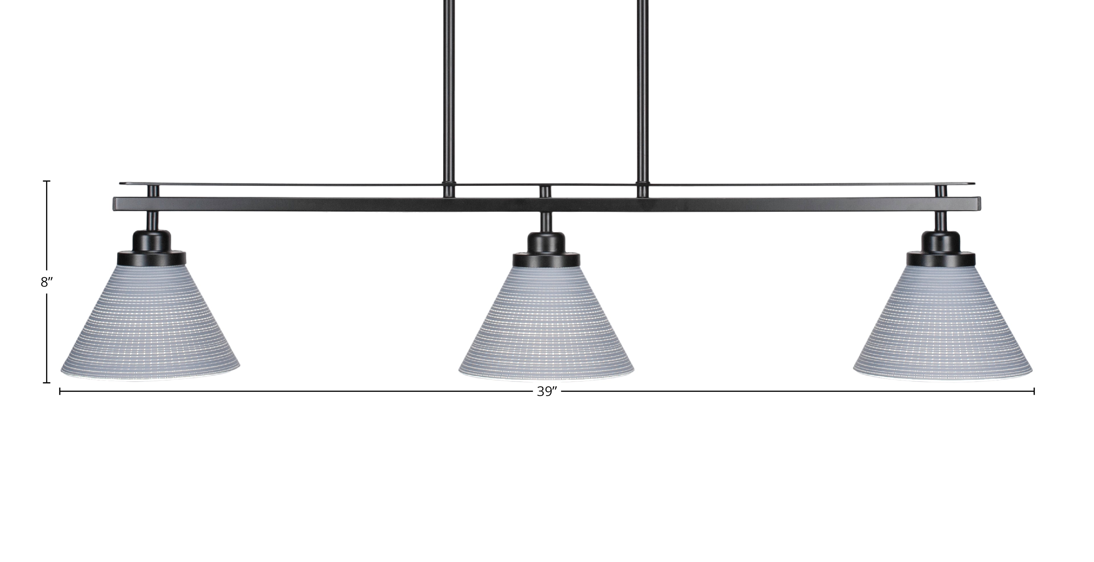 Odyssey Three Light Island Pendant in Matte Black with 7" Gray Matrix Shade