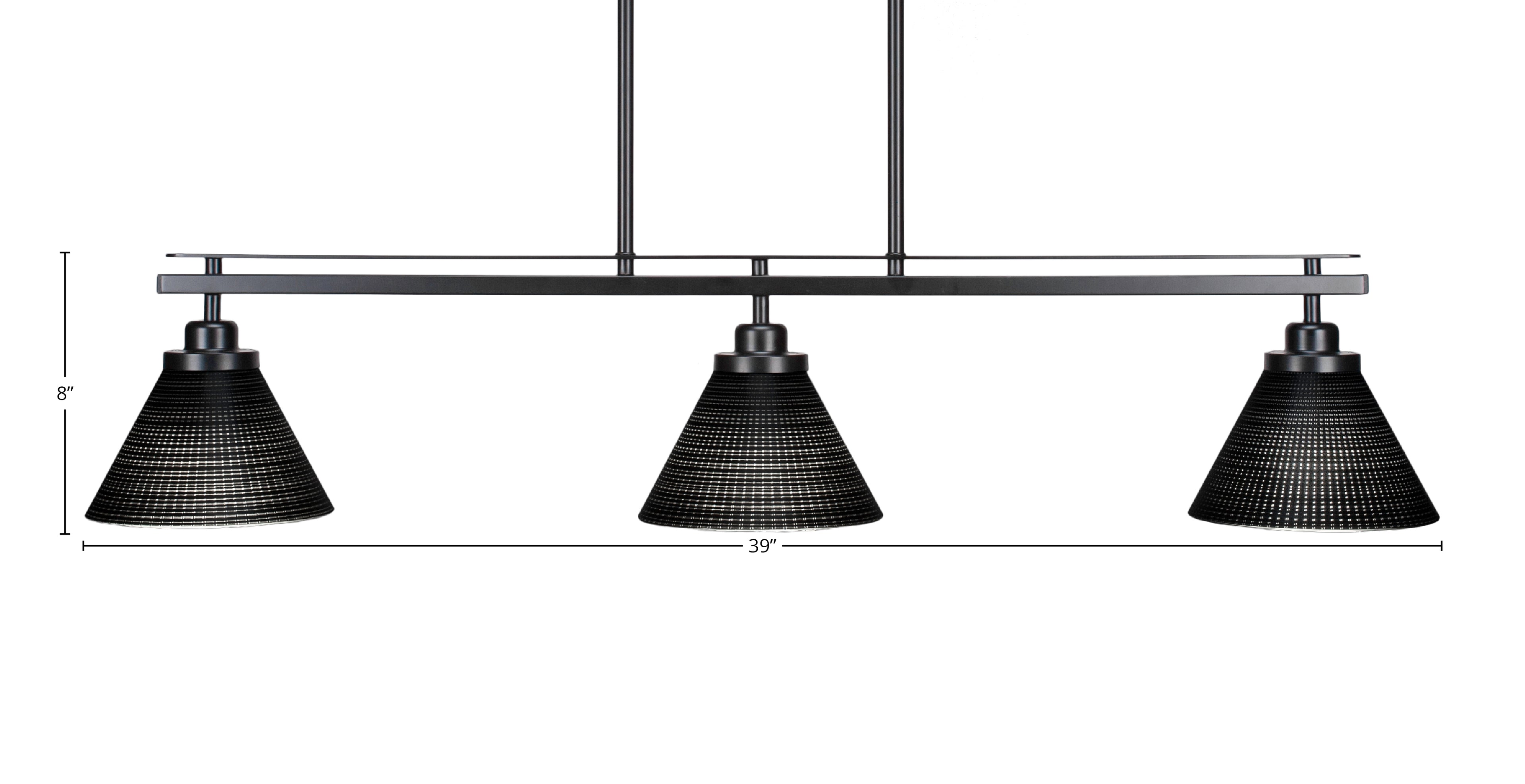 Odyssey Three Light Island Pendant in Matte Black with 7" Black Matrix Shade