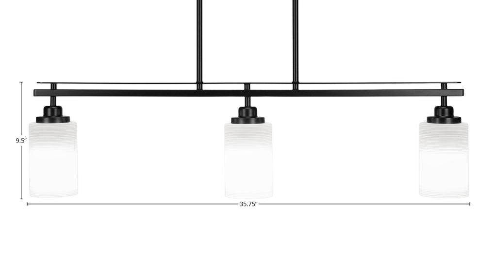 Odyssey Three Light Island Pendant in Matte Black with 4" White Matrix Shade