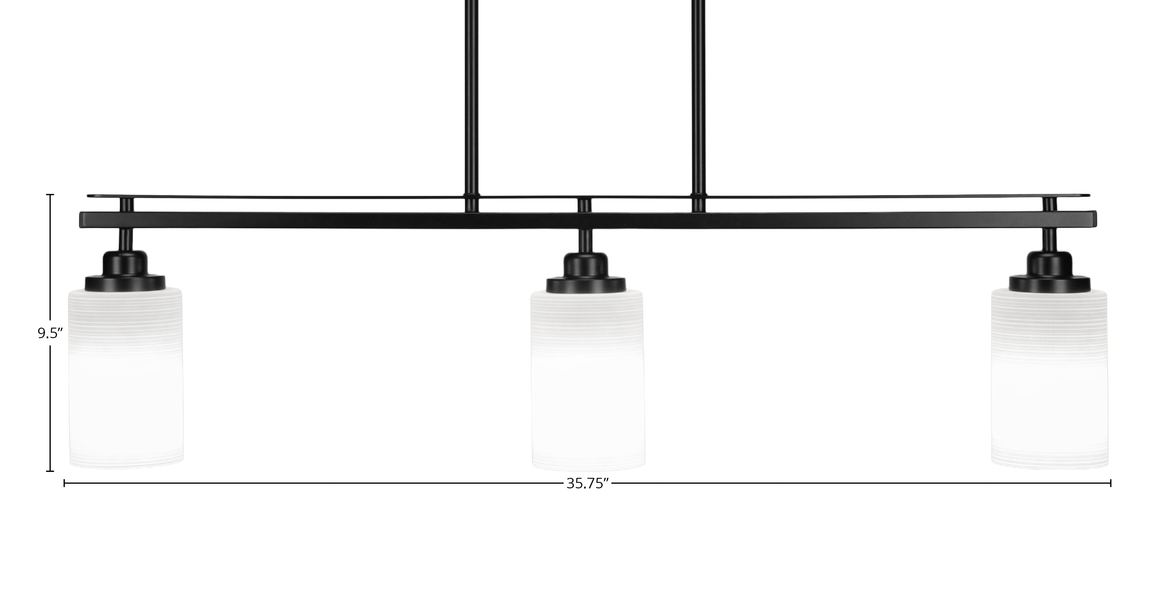 Odyssey Three Light Island Pendant in Matte Black with 4" White Matrix Shade