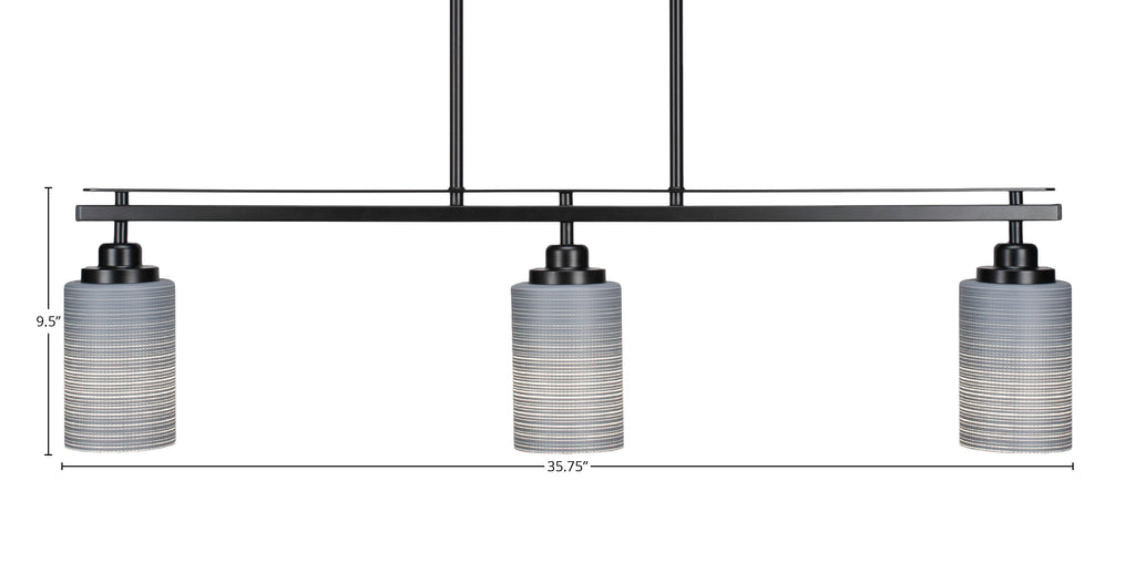 Odyssey Three Light Island Pendant in Matte Black with 4" Gray Matrix Shade