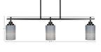 Odyssey Three Light Island Pendant in Matte Black with 4" Gray Matrix Shade