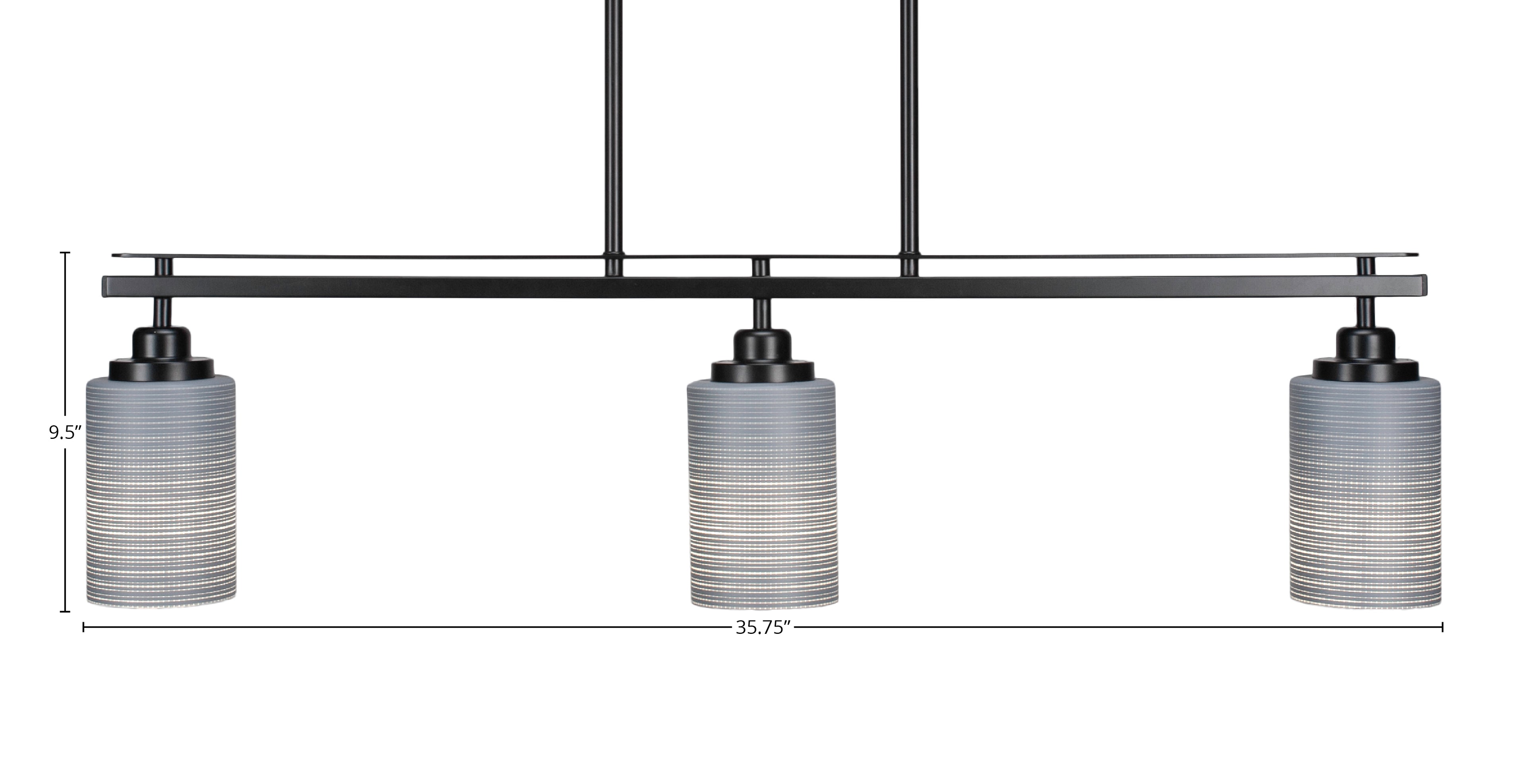 Odyssey Three Light Island Pendant in Matte Black with 4" Gray Matrix Shade